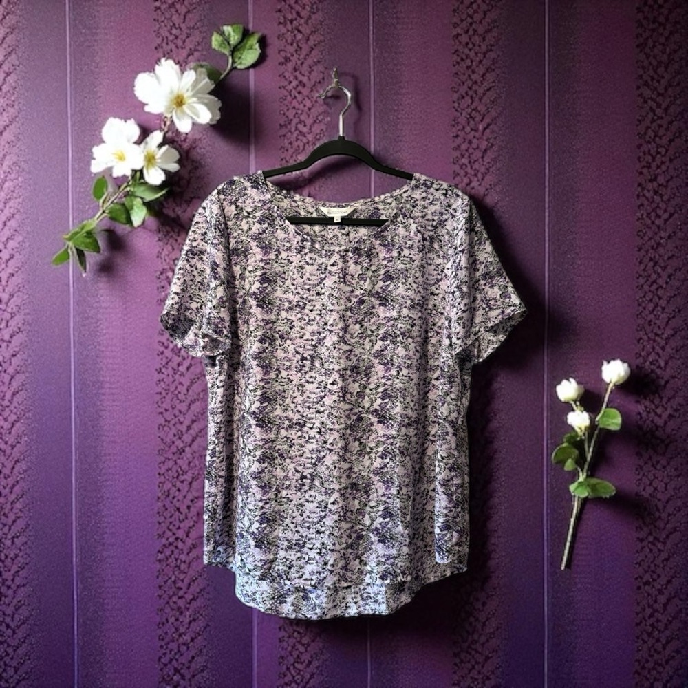 Northern Reflections Purple & Grey Blotchy/Snakeskin/Honeycomb Print Top - Picture 11 of 11